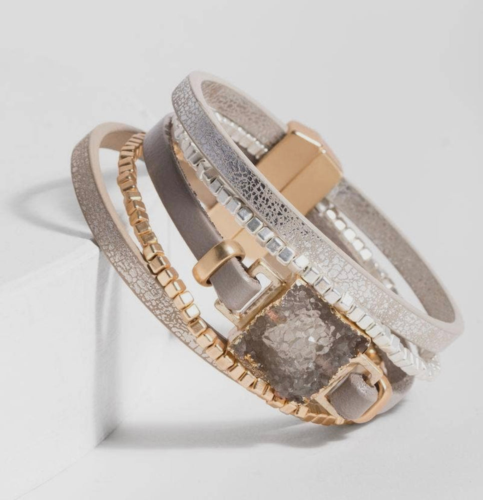 
                  
                    Galena Metallic Leather Bracelet with
Druzy Stone
                  
                