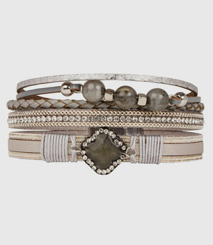 
                  
                    Mixed in Leather Bracelet with Natural
Stone & Crystal
                  
                